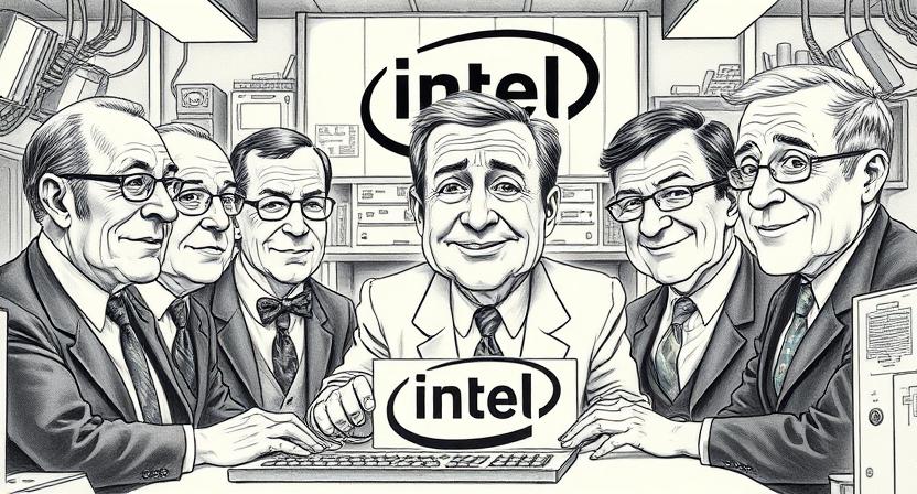 AI representation of buisnessman renaming NM Electronics to Intel Corporation